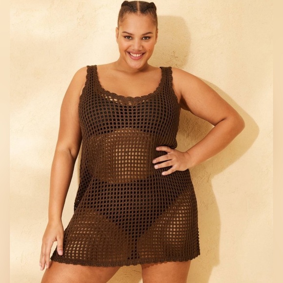 Women's Wild Fable Crochet Swim Cover Up Dress Wild Fable Brown X - Picture 1 of 3